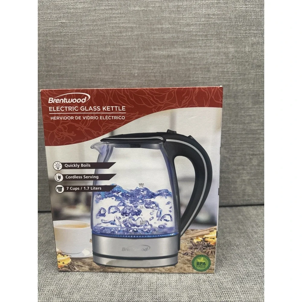Brentwood Electric Glass Kettle Silver New In Box